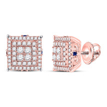 14kt Rose Gold Womens Round Diamond Blue Sapphire Square Earrings 1 Cttw - £1,054.58 GBP