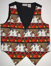 Basic Editions Halloween Vest Medium Vintage Ghost Pumpkin Bat - £13.44 GBP