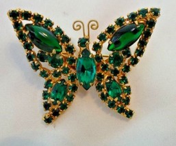 Vintage Juliana Goldtone Emerald Green Rhinestones Butterfly Brooch Pin - £59.26 GBP