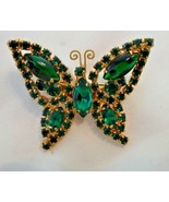 Vintage Juliana Goldtone Emerald Green Rhinestones Butterfly Brooch Pin - £58.97 GBP