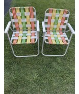 2-Vintage Aluminum Folding Webbed Lawn Chair. Multicolor  Beach Camping - £27.94 GBP