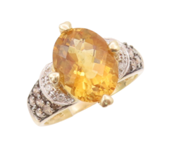 14K GOLD Vintage Ring Oval Gemstone &amp; Inlay Colored Real Diamonds  Sz 7 GR782 - £480.30 GBP