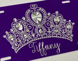 Personalized Crown Tiara Car Tag Diamond Etched Metal License Plate Queen Gift - £17.26 GBP