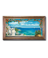 Bronze Framed Village in Greece by Dominguez Canvas Giclee Art (22 in x ... - £146.93 GBP