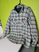 Fleece Lined Button Up Shirt Checkered Plaid Long Sleeve Mens 2XL - £30.87 GBP