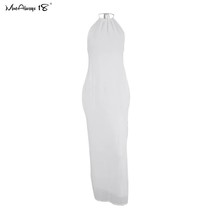 Mnealways 18 Halter Neck  Women White Long Dress High Slit Evening Party Dress L - £54.06 GBP