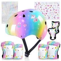 Kids Helmet, Toddler Bike Helmet with DIY Stickers Unicorn Knee Pads and... - £47.82 GBP