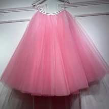 Women A-line Circle Tulle Midi Skirt Outfit PINK Layered Tulle Tutu Party Skirt image 3