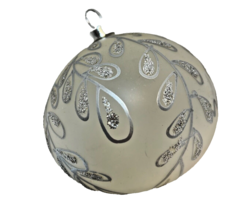 Vintage Frosted Glass Hand Painted Silver Glitter Christmas Ball Ornament 2.5&quot; - £11.61 GBP
