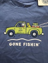 Life is Good Gone Fishing T Shirt Mens M Blue Short Sleeve Cotton NEW - $24.62