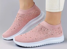 Womens size 10 Shoes Pink Rhinestone Decor Sneaker Lightweight Low Top Slip on - £11.84 GBP