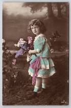 RPPC Sweet Child With Flowers Countryside Scene Tinted Studio Postcard Y25 - £4.74 GBP