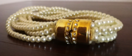 Vintage Faux Pearl Multistrand Bracelet Jewelry Rhinestone Used 80s 90s Women - £16.30 GBP