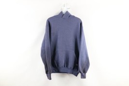 Vtg 90s Russell Athletic Mens Medium Distressed Blank Hoodie Heather Blue USA - £71.18 GBP