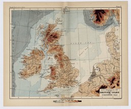1888 Original Antique BATHY-OROGRAPHICAL Map Of United Kingdom England Ireland - £15.47 GBP