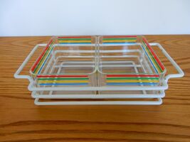 Vtg 1980's rainbow stripe acrylic &amp; coated wire 2 dish Buffetware servin... - $24.99