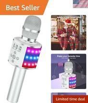 Bluetooth Wireless Karaoke Microphone with LED Lights,4-in-1 Portable Ha... - $54.63