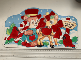Vintage Flocked Paper Wall Decoration-Eureka CHRISTMAS-18” North Pole Scene - $15.15