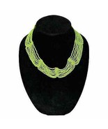 Lime Green Scalloped Choker Collar Handmade Seed Bead Necklace 17&quot; to 18... - £14.93 GBP