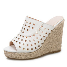 New Women Sandals Open Toe 11cm Wedge Heels Slip-On Hollw Out Soft Stylish Big S - £61.33 GBP