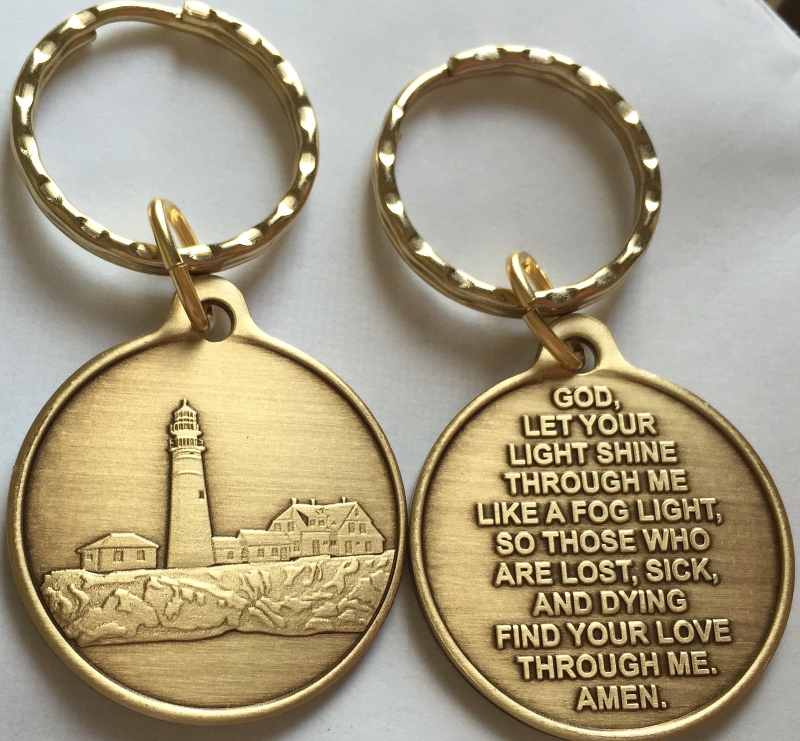 Fog Light Prayer Keychain Lighthouse Bronze Step 12 Spiritual Medallion ...