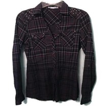 Maurices Plaid Top S Cotton Ombre Long Tab Sleeve Metal Studs Western Di... - £7.87 GBP