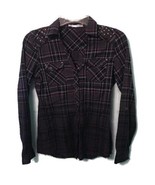 Maurices Plaid Top S Cotton Ombre Long Tab Sleeve Metal Studs Western Di... - £7.90 GBP