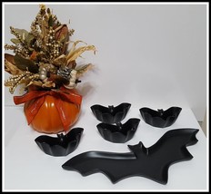 NEW RARE Pottery Barn Halloween Bat Stoneware Platter and 4 Condiment Bowls - £208.52 GBP