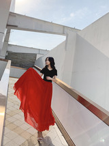 Red Full Long Chiffon Skirt Plus Size Summer Bridesmaid Chiffon Maxi Skirt image 2
