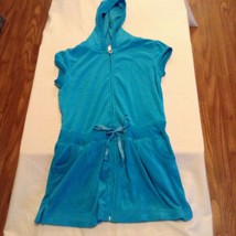 Size 8 Justice swimsuit cover up dress hoodie zipper blue beach - £15.89 GBP