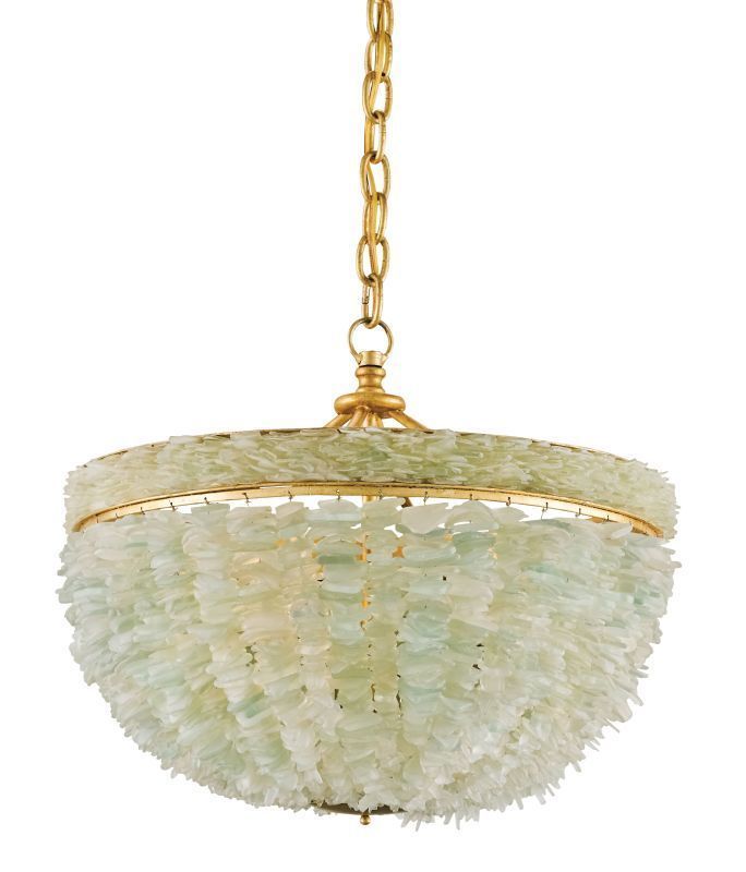 Sea Glass & Gold Chandelier CURREY & CO COMPANY Bayou,  3 Light COASTAL Modern - $2,595.00