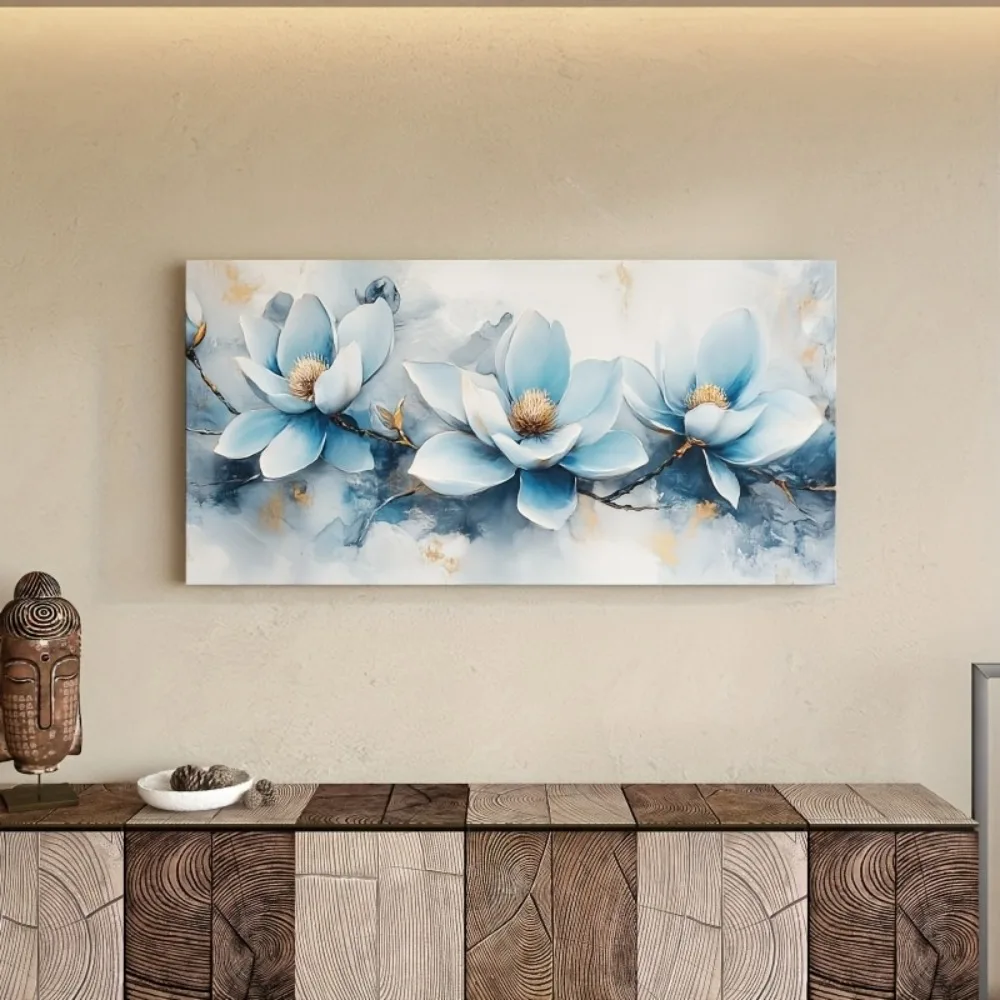 Large blue floral canvas wall art 1.5 inches thick vintage style decor 2... - $208.01 CAD