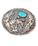 Vintage End Of Trail Western Buckle Turquoise Coral  - $69.99