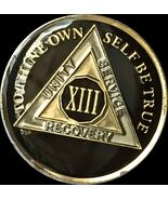 13 Year Classic Black AA Alcoholics Anomymous Medallion Chip Coin Gold T... - $22.99