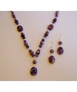 Purple Jasper Amethyst Necklace Earring Set Beaded Gemstone Handmade Pie... - £47.16 GBP