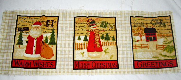 Christmas Stamp Fabric Includes 6 Small Panels Cotton Fabric  - $6.00