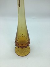 Vtg Small Amber Stretched Swung Glass Hobnail Bud Vase 9&quot;&quot; Footed - £16.44 GBP