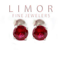 4 Mm 5 Mm 6 Mm 14 K White Gold Covered Silver Ruby Round Shape Stud Earrings - £12.26 GBP