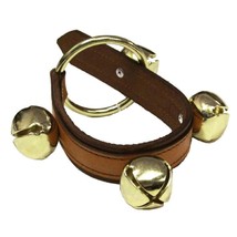 2 Layer Brown &amp; Tan Leather Door Strap W/ 4 Sleigh Bells   Amish Handmade In Usa - £31.43 GBP