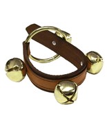 2 LAYER BROWN &amp; TAN LEATHER DOOR STRAP w/ 4 SLEIGH BELLS - Amish Handmad... - £31.30 GBP