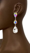 3.1/8&quot; Long Statement Linear Earrings AB And Clear Glass Crystal Costume... - £12.27 GBP