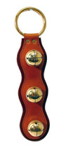 Tan &amp; Brown Leather W/ Solid Brass Jingle Bells Door Chime   Amish Handmade Usa - £39.29 GBP