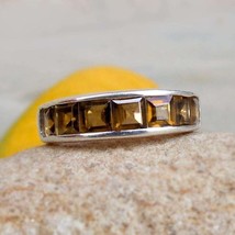 Smokey Quartz Half Eternity Ring Smoky Quartz 925 Silver Ring Eternity Band Wedd - £55.94 GBP