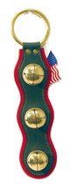 GREEN &amp; RED LEATHER w/ SOLID BRASS CHRISTMAS BELLS Door Chime - Amish Ha... - £39.21 GBP