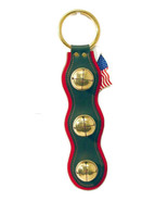 GREEN &amp; RED LEATHER w/ SOLID BRASS CHRISTMAS BELLS Door Chime - Amish Ha... - £39.89 GBP