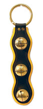 Yellow &amp; Black Leather W/ Solid Brass Sleigh Bells Door Chime   Amish Handmade - £39.94 GBP