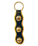 YELLOW &amp; BLACK LEATHER w/ SOLID BRASS SLEIGH BELLS Door Chime - Amish Ha... - £39.13 GBP
