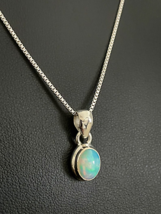 Natural Ethiopian Opal Pendant 925 Sterling Silver White Fire Opal Necklace, - £112.20 GBP