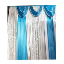 1 PC 3Mx3M Three Fold Blue Wedding Party Decoration Stage Backdrop Silk ... - $1,542.64 MXN