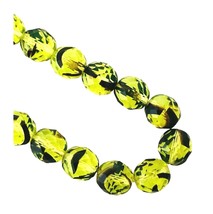 34 Czech Fire Polished Peridot Green Brown Stripe 12mm Faceted Round Beads - £7.50 GBP